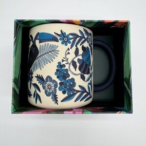 NWT Starbucks X Farm Rio Blue Cream Ceramic Mug Floral Toucan Print